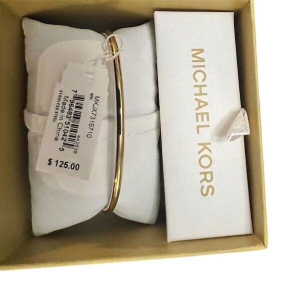 Michael Kors Gold Bangle Bracelet with Cubic Zirconia Logo - Picture 2 of 3